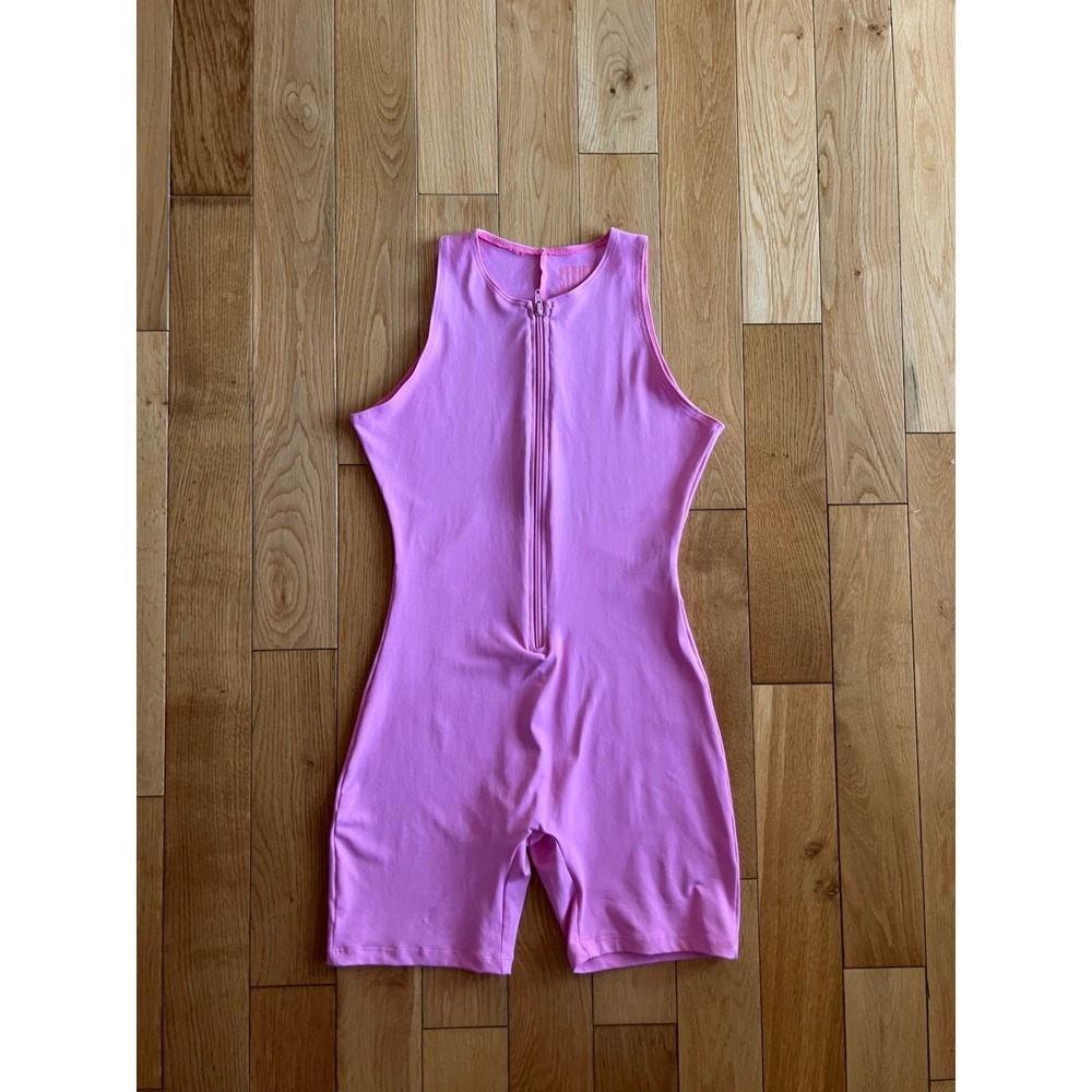 STRIPT Ari Biker Romper Pink Zip Front Compression Body Sculpting Size XL